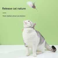HKM-8176573 Cat Teaser Toy with Head-Mounted Feathers - Pink Silicone and Elastic String