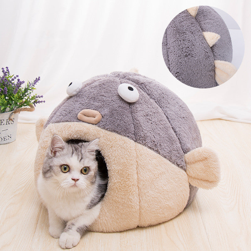 HKM-8179773 Cozy Cat Ear Nest Bed for Small Dogs and Cats - Cold-Proof Design for All Seasons