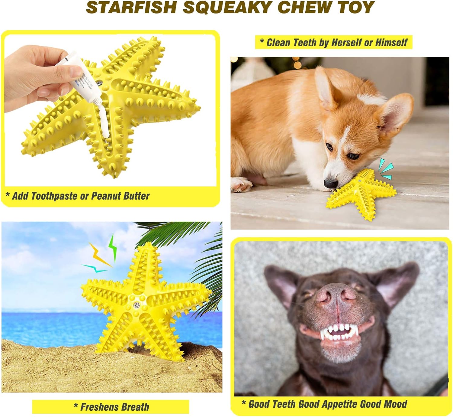 HKM-8179901 Natural Starfish Toothbrush for Small and Medium Dogs - Effective Dental Care Tool