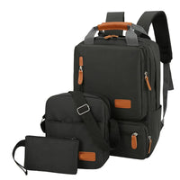 HKM-818067 Men’s Three-Piece Casual Backpack for Outdoor Travel and School, Large Capacity with Zipper Closure and Durable Polyester