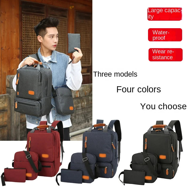 HKM-818067 Men’s Three-Piece Casual Backpack for Outdoor Travel and School, Large Capacity with Zipper Closure and Durable Polyester