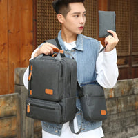 HKM-818067 Men’s Three-Piece Casual Backpack for Outdoor Travel and School, Large Capacity with Zipper Closure and Durable Polyester