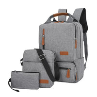 HKM-818067 Men’s Three-Piece Casual Backpack for Outdoor Travel and School, Large Capacity with Zipper Closure and Durable Polyester