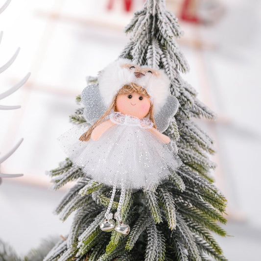 HKM-818131 Christmas Sequined Veil Angel Pendant with Bell for Festive Decor and Gifting