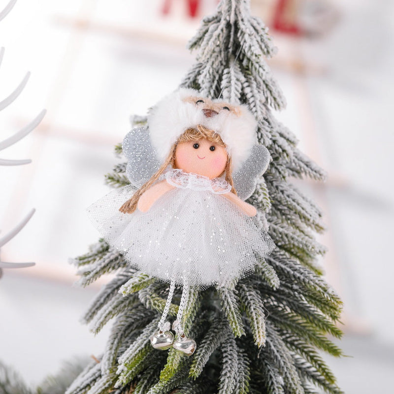 HKM-818131 Christmas Sequined Veil Angel Pendant with Bell for Festive Decor and Gifting