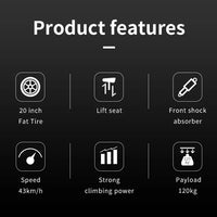 HKM-818195 20-Inch Fat Tire Electric Scooter with 50-60km Range, Rear Hub Motor, and Big Display for Adults and Teens