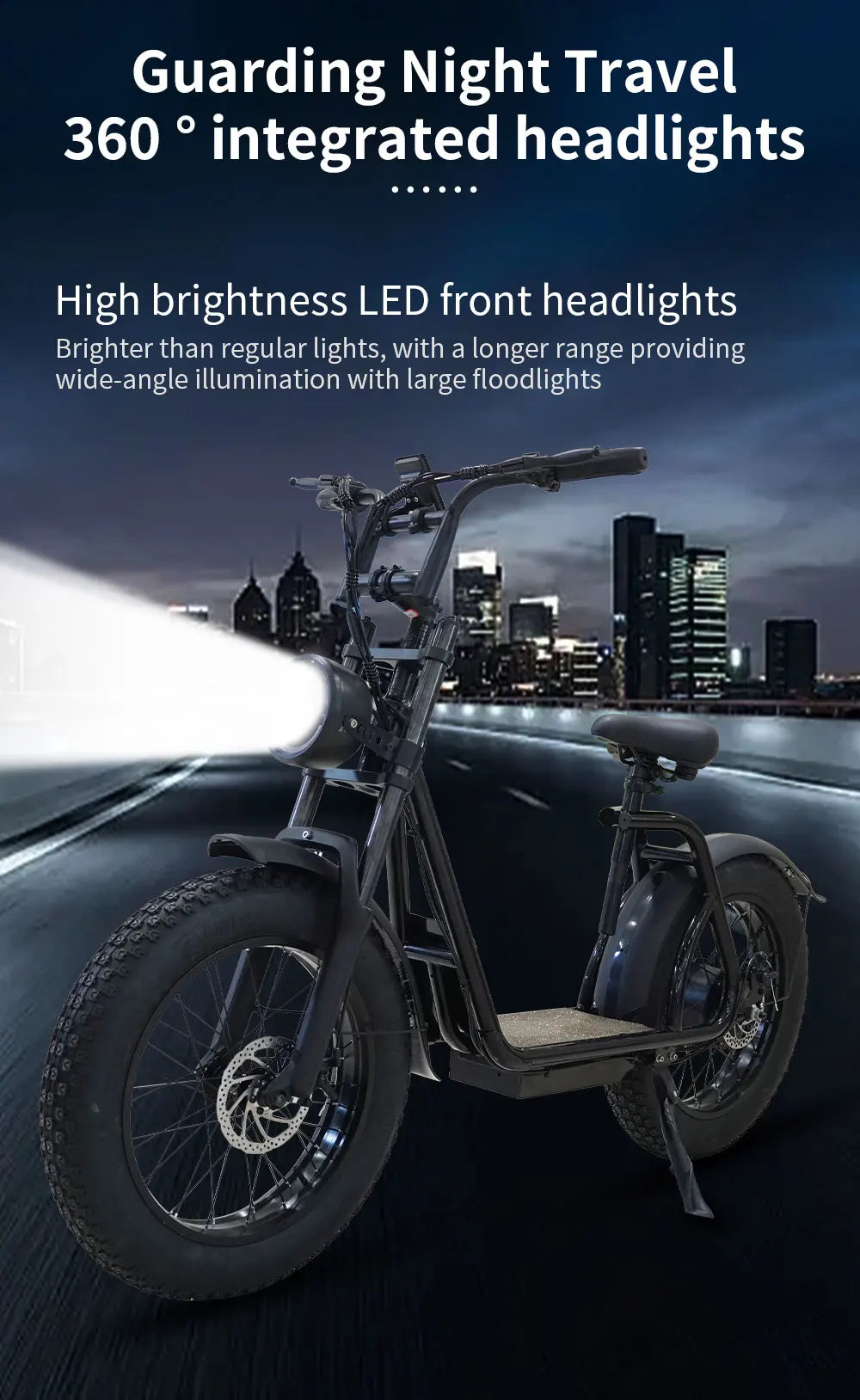 HKM-818195 20-Inch Fat Tire Electric Scooter with 50-60km Range, Rear Hub Motor, and Big Display for Adults and Teens