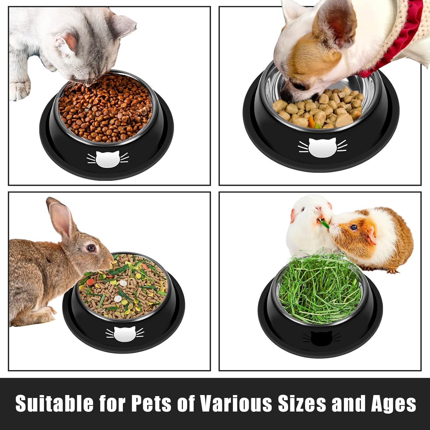 HKM-8182973 Non-Slip Stainless Steel Cat Food Bowls with Removable Rubber Base for Small Cats