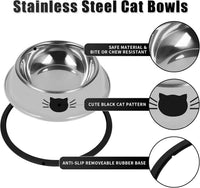 HKM-8182973 Non-Slip Stainless Steel Cat Food Bowls with Removable Rubber Base for Small Cats