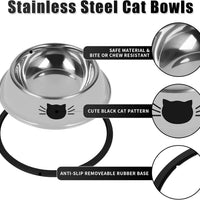 HKM-8182973 Non-Slip Stainless Steel Cat Food Bowls with Removable Rubber Base for Small Cats