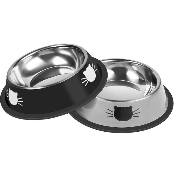 HKM-8182973 Non-Slip Stainless Steel Cat Food Bowls with Removable Rubber Base for Small Cats