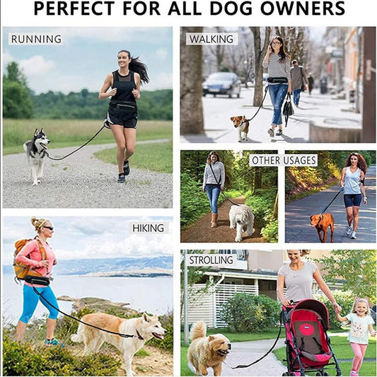 HKM-8184765 Adjustable Hands-Free Dog Leash with Shock Absorbing Bungee, Phone Pocket, and Water Bottle Holder for Large Dogs up to 180lbs