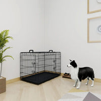 HKM-8185149 36-Inch Black Wire Dog Cage with Double Lock Mechanism and Two Doors for Enhanced Security