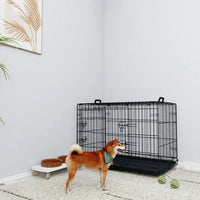 HKM-8185149 36-Inch Black Wire Dog Cage with Double Lock Mechanism and Two Doors for Enhanced Security