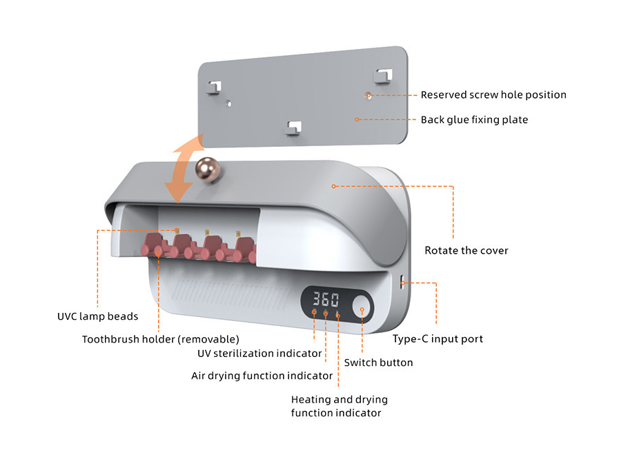 HKM-818515 Wall-Mounted Toothbrush Holder with Sterilizing Cover for Convenient Hygiene