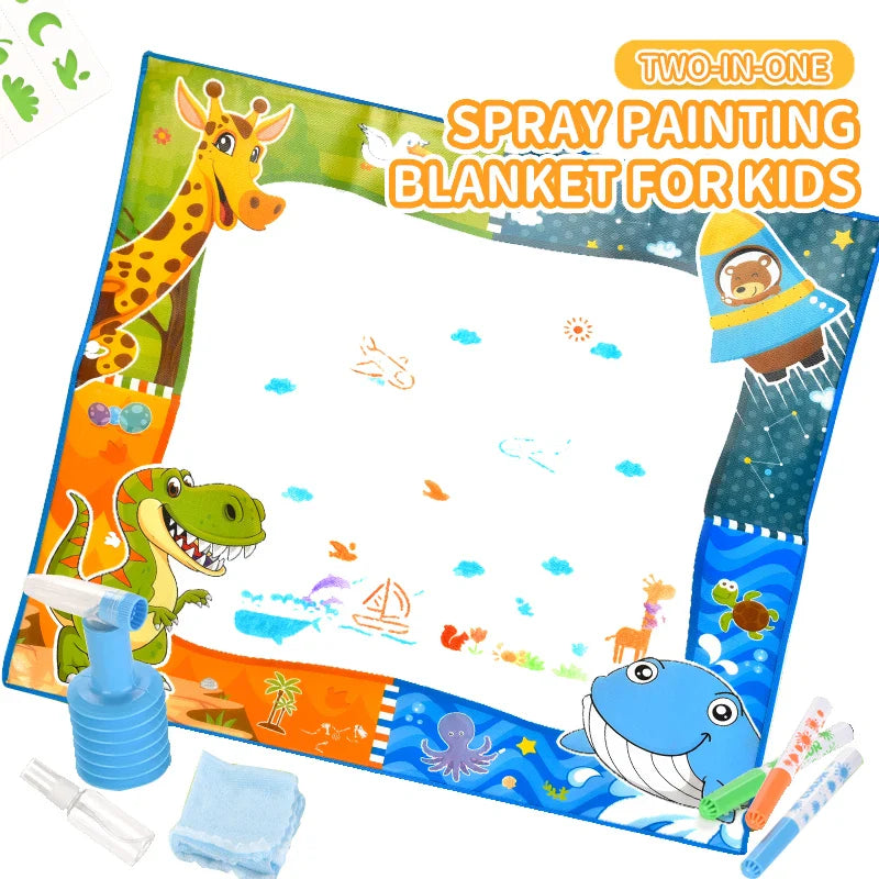 HKM-818579 Magic Aqua Doodle Water Drawing Mat for Kids - Two-in-One Educational Spray Painting Blanket