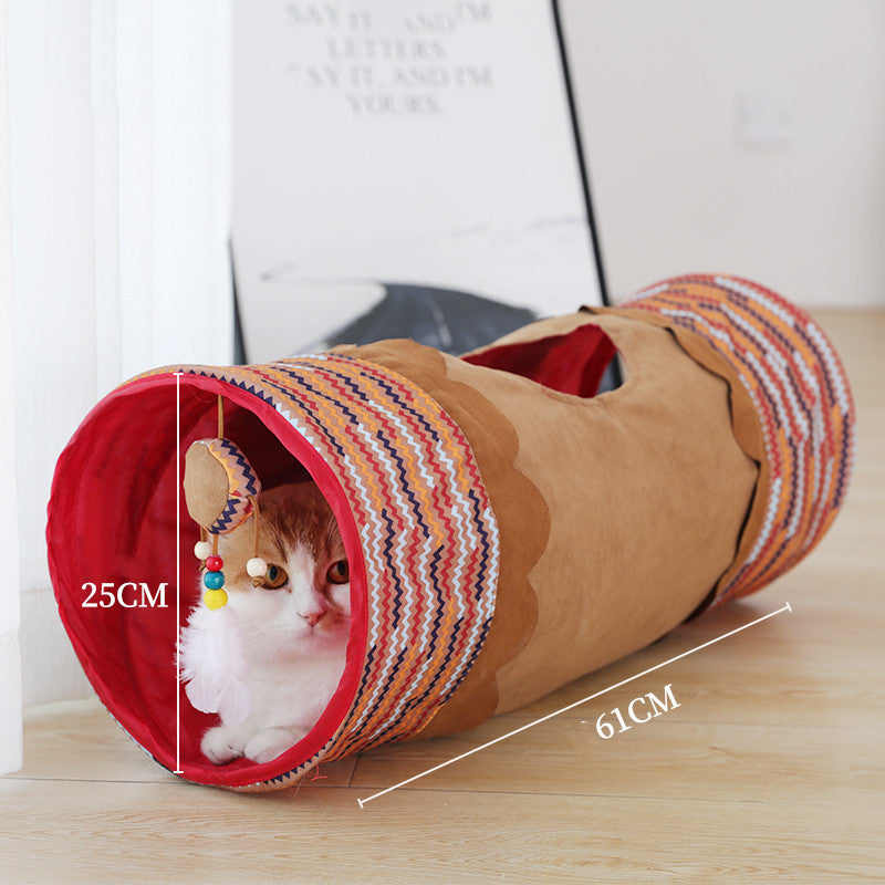 HKM-8186301 Multifunctional Cat Tent with Tunnel, Cloth and Rope Materials, Medium Size