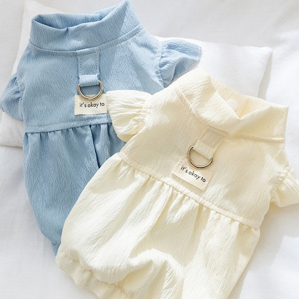 HKM-8187069 Solid Color Flying Sleeve Dress for Small Dogs in Bondi Blue and White Available in Multiple Sizes