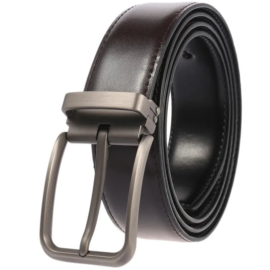HKM-818707 Double Layer Casual Leather Perforated Belt with Rotating Design