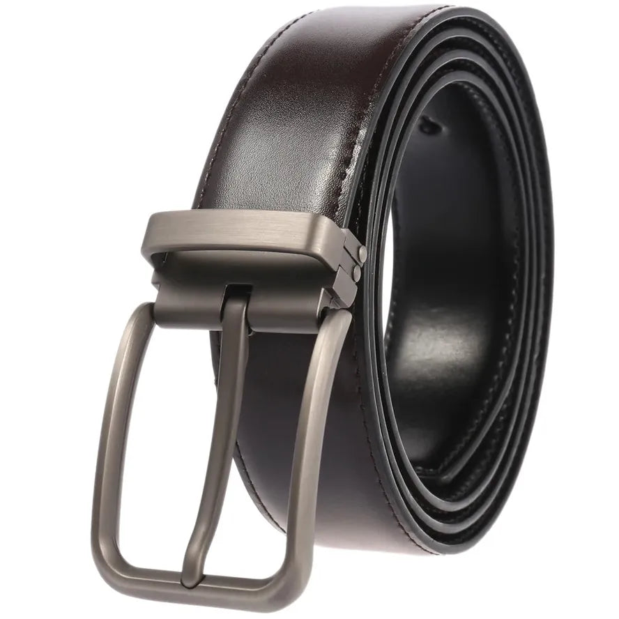 HKM-818707 Double Layer Casual Leather Perforated Belt with Rotating Design