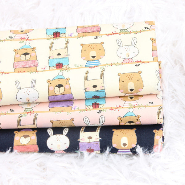 HKM-818835 Animal Print Cotton Fabric for DIY Crafts - Thin, 100% Cotton, Available in Beige, Pink, and Dark Blue, 45cm x 110cm