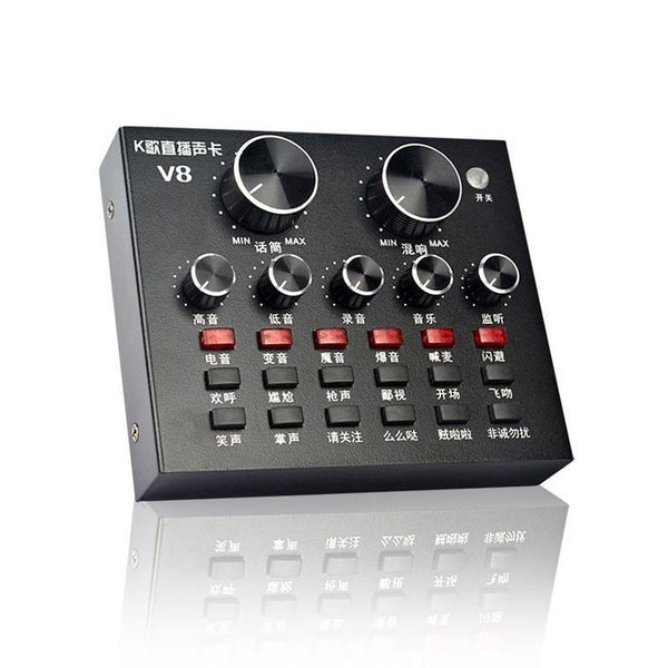 HKM-818835 Mobile Universal V8 Sound Card with 12 Sound Effects and 7 Connection Methods for Streaming and Recording