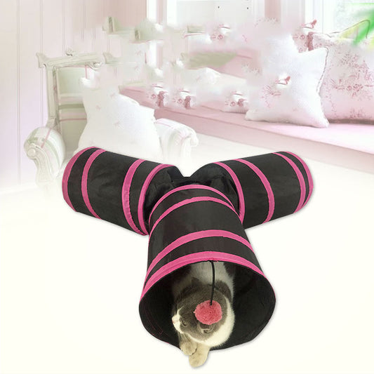 HKM-818835 Y-Shaped Foldable Cat Tunnel with Fun Drill Hole - Soft Cloth Pet Nest for Cats