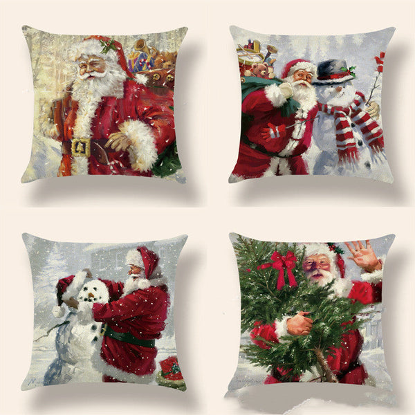 HKM-818963 Christmas Character Printed Linen Pillowcase - 45x45cm