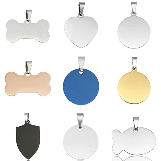 HKM-819027 Stainless Steel Pet ID Tag Necklace in Various Shapes and Colors for Dogs and Cats
