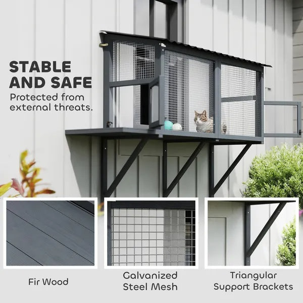 HKM-8190909 Outdoor Wooden Cat Catio with Jumping Platform and Dual Side Doors