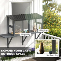 HKM-8190909 Outdoor Wooden Cat Catio with Jumping Platform and Dual Side Doors