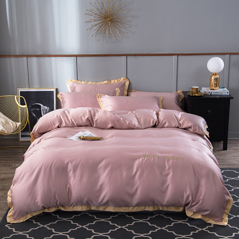 HKM-819475 Washed Silk Embroidered Bed Sheet Set - Light Luxury 4-Piece Bedding Collection