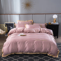 HKM-819475 Washed Silk Embroidered Bed Sheet Set - Light Luxury 4-Piece Bedding Collection
