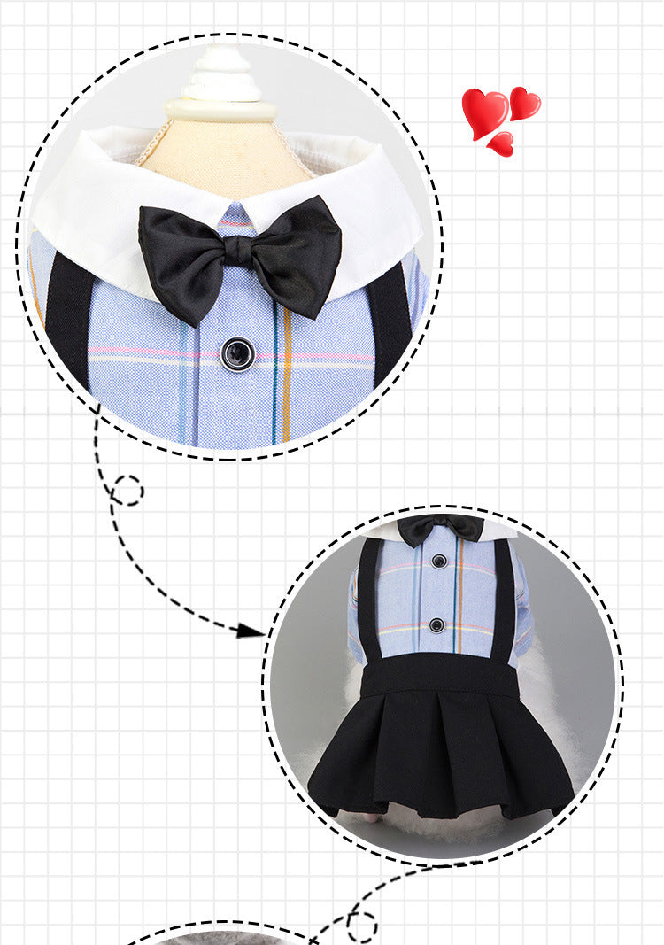 HKM-8195389 Stylish Cotton Dog Couple's School Uniform Suit for Spring and Summer