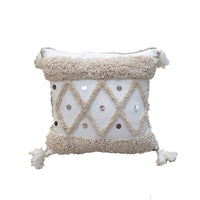 HKM-819539 Hand-Tufted Cotton Canvas Cushion Cover with Tassels and Sequins