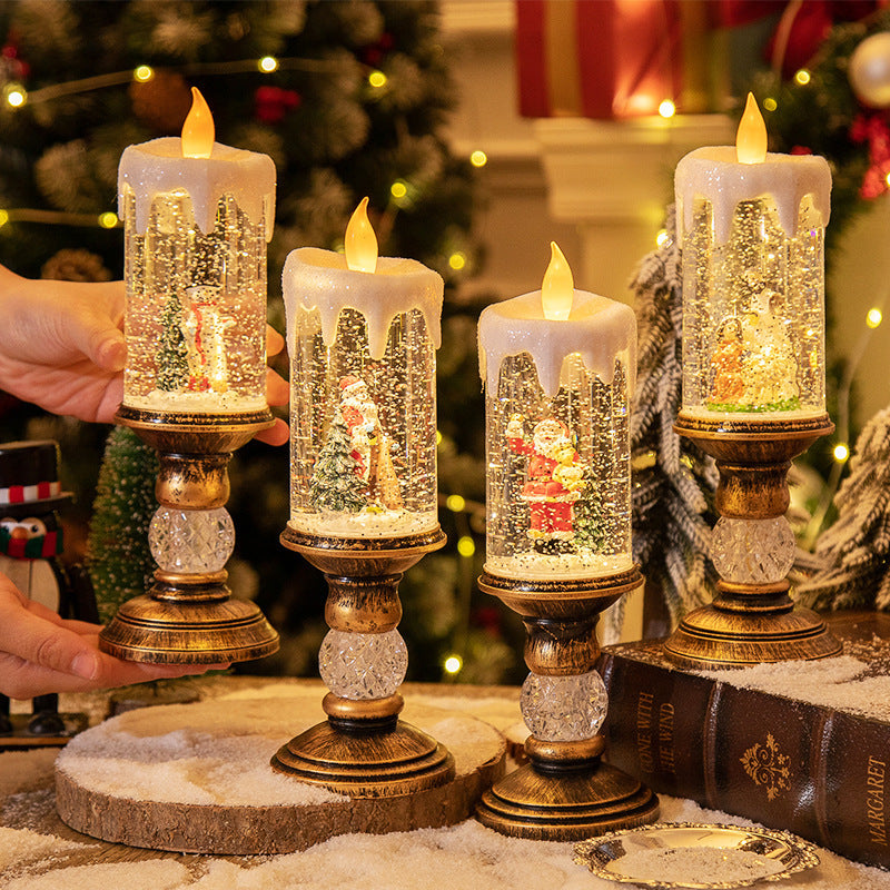 HKM-819603 Candle Light Scene Decoration with Snowman and Panda Design - Christmas Home Accent