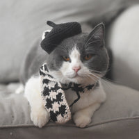 HKM-819667 Small Dog Beret and Scarf Set with Black and Gray Options for Pets