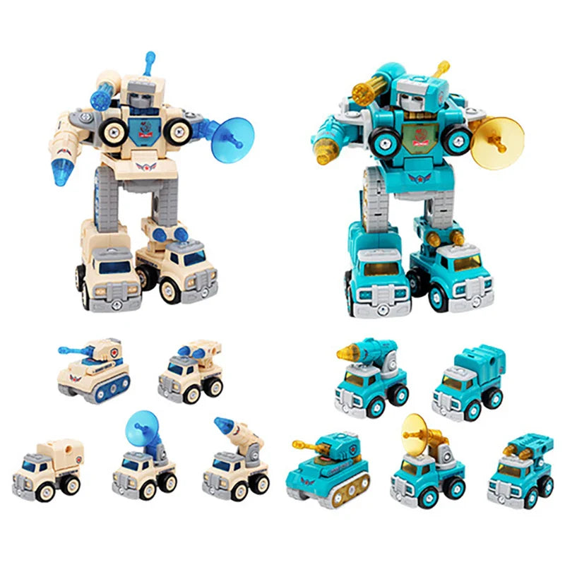 HKM-819731 5-in-1 Transformable Military Vehicle Building Blocks Toy for Kids, DIY Assembly Robot Model
