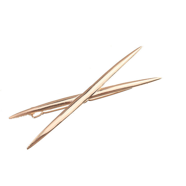 HKM-819731 Geometric Alloy Hair Clip - Electroplated, V-Shape and X-Line Designs, 12.5cm and 10cm Sizes