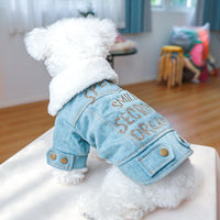 HKM-8197437 Pet Denim Cotton Coat with English Letters - Stylish Leisure Wear in Multiple Sizes