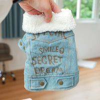 HKM-8197437 Pet Denim Cotton Coat with English Letters - Stylish Leisure Wear in Multiple Sizes