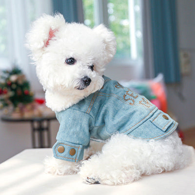 HKM-8197437 Pet Denim Cotton Coat with English Letters - Stylish Leisure Wear in Multiple Sizes