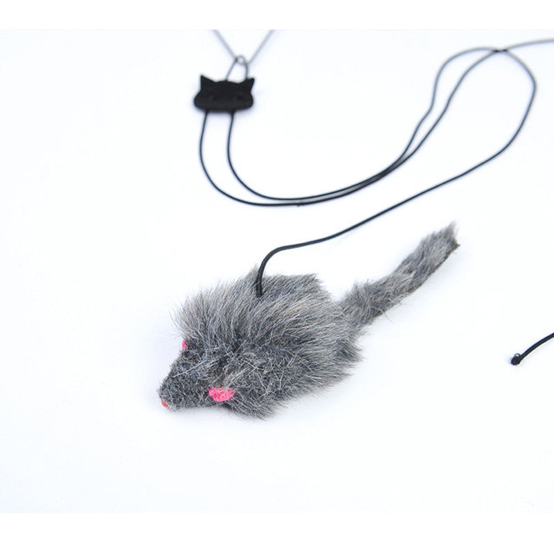 HKM-8197821 Interactive Hanging Door Cat Toy with Black Mouse Design - 1.8m Plush & Plastic