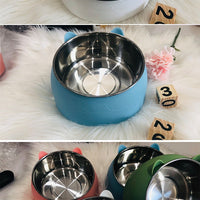 HKM-8198973 Ceramic Cat Dog Bowl - Stainless Steel Head Design, 200ML, 400ML & 800ML Options