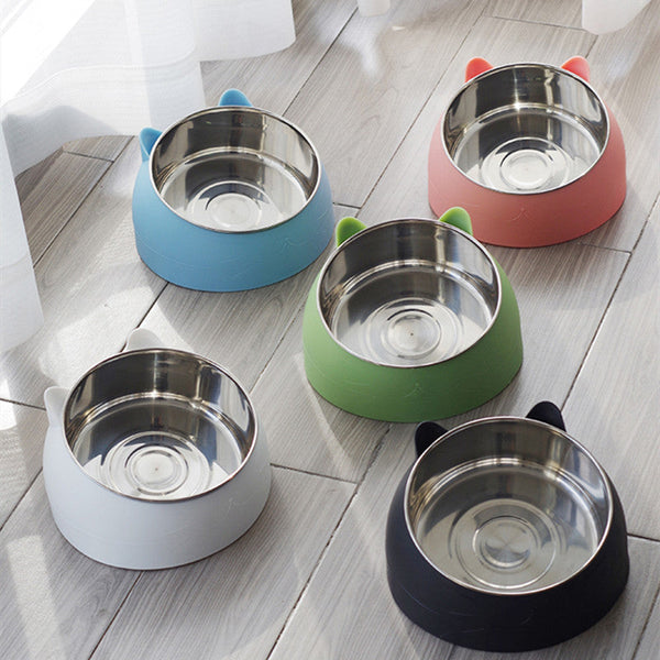 HKM-8198973 Ceramic Cat Dog Bowl - Stainless Steel Head Design, 200ML, 400ML & 800ML Options
