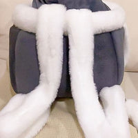 HKM-8199229 Cute Japanese and Korean Style Velvet Cat Backpack in Soft Gray, Pink, Light Gray, and Coffee Color - M and L Sizes Available