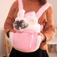 HKM-8199229 Cute Japanese and Korean Style Velvet Cat Backpack in Soft Gray, Pink, Light Gray, and Coffee Color - M and L Sizes Available