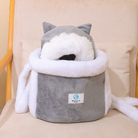 HKM-8199229 Cute Japanese and Korean Style Velvet Cat Backpack in Soft Gray, Pink, Light Gray, and Coffee Color - M and L Sizes Available
