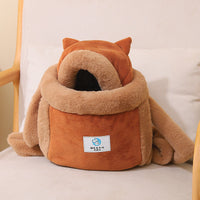 HKM-8199229 Cute Japanese and Korean Style Velvet Cat Backpack in Soft Gray, Pink, Light Gray, and Coffee Color - M and L Sizes Available