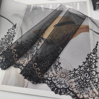 HKM-819987 Black Mesh Embroidery Lace Fabric with Gold Thread - 22cm Wide, 1 Meter Length